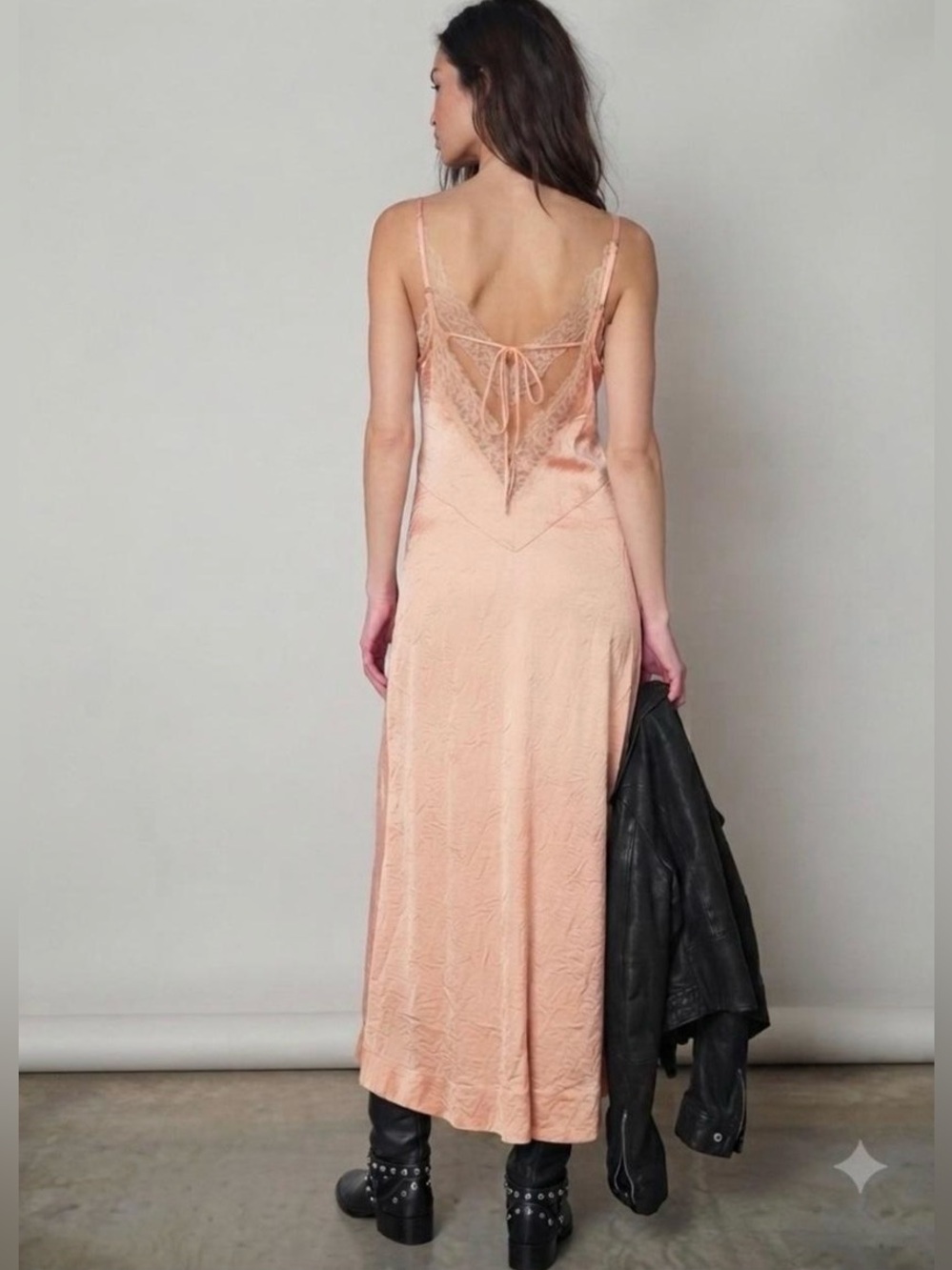Free People Maybe Forever V Neck Satin Maxi Dress in Orange Bellini Size 0 NWT - Picture 14 of 16